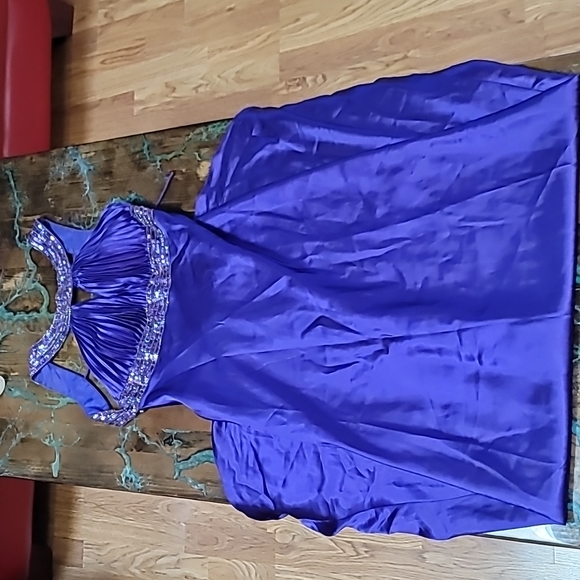 Dave & Johnny's by Laura Ryner Satin Purple Dress Bead & Sequin Formal Gown Prom - Picture 1 of 7